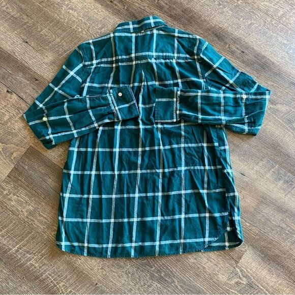 Tommy Hilfiger Shirt Plaid Popover Half Button Down Top Green - Picture 8 of 13